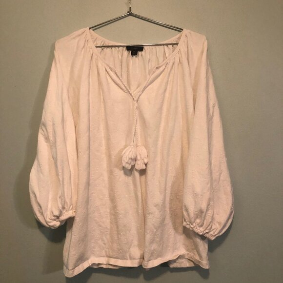 J. Crew Cotton Blend Long Sleeve Fancy Top White - with Laces 2X - Picture 6 of 6